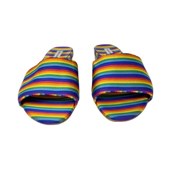 NWOT Tabitha Simmons Sprinkles Rainbow Stripe Slides Size 38 - Picture 5 of 11